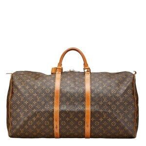 Louis Vuitton Monogram Keepall Boston Travel Bag Brown Leather